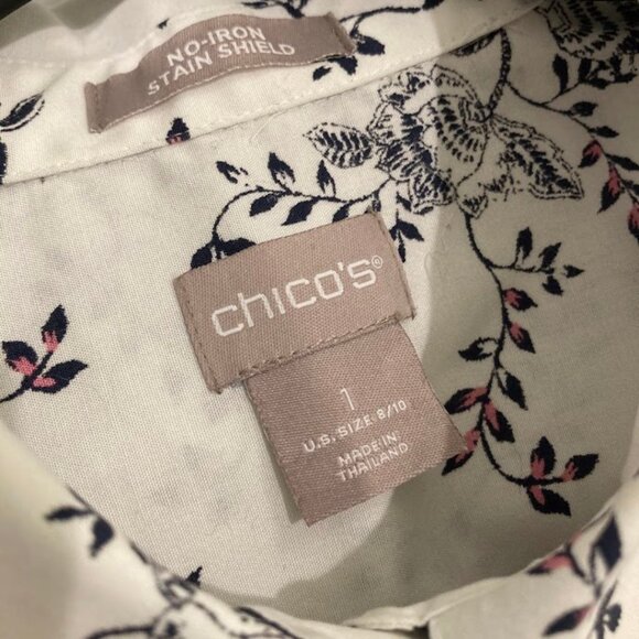 Chico’s Floral Button-Down Tunic Shirt, No-Iron Stain Shield - Picture 12 of 14